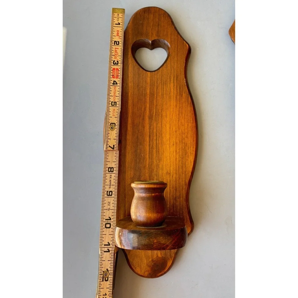Vintage Wood Mirror Heart Sconce Set 3 Piece Rustic Wall Decor Brown Cottage